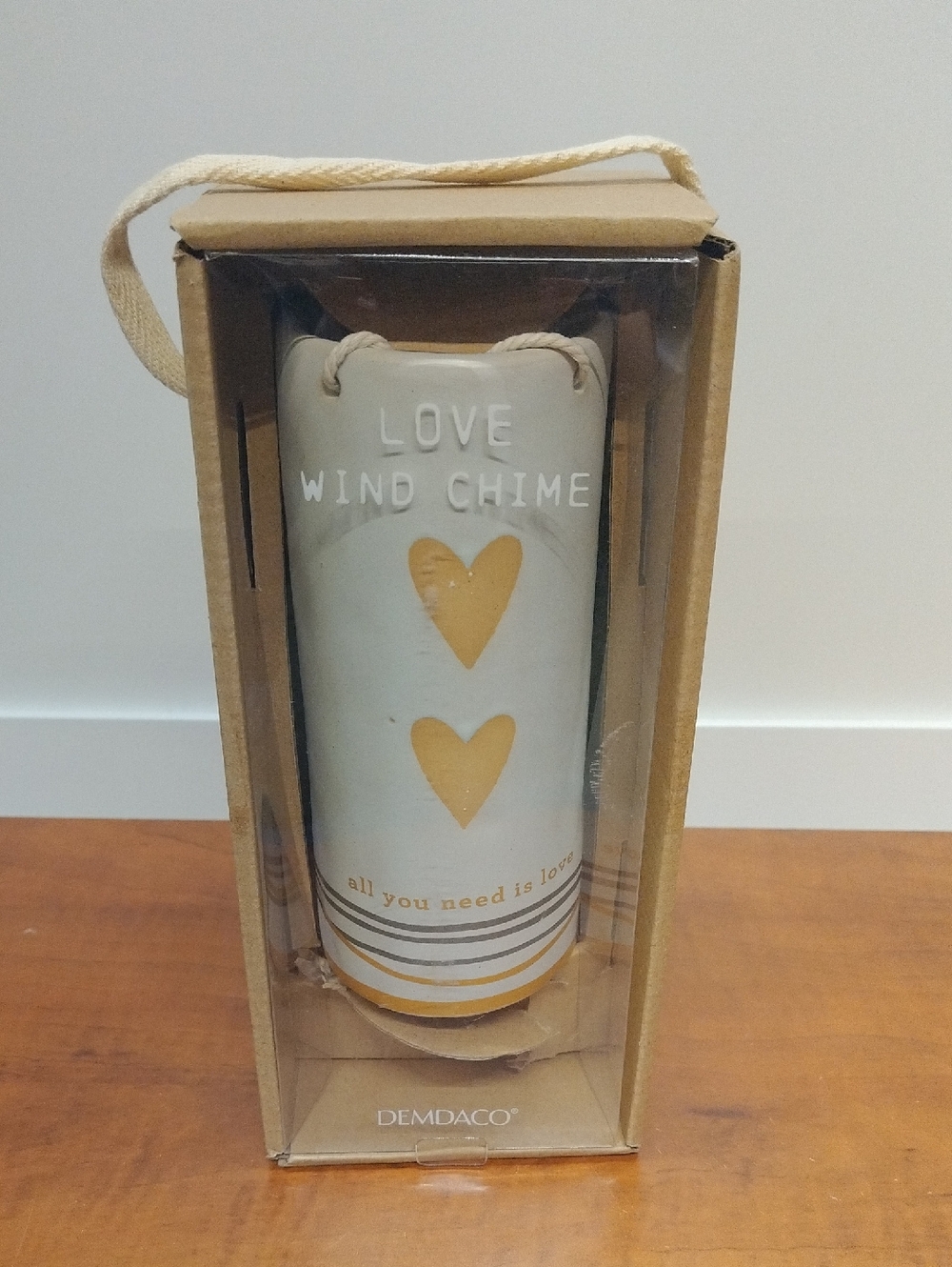 Demdaco White Ceramic Wind Chime with Gold Heart Accents